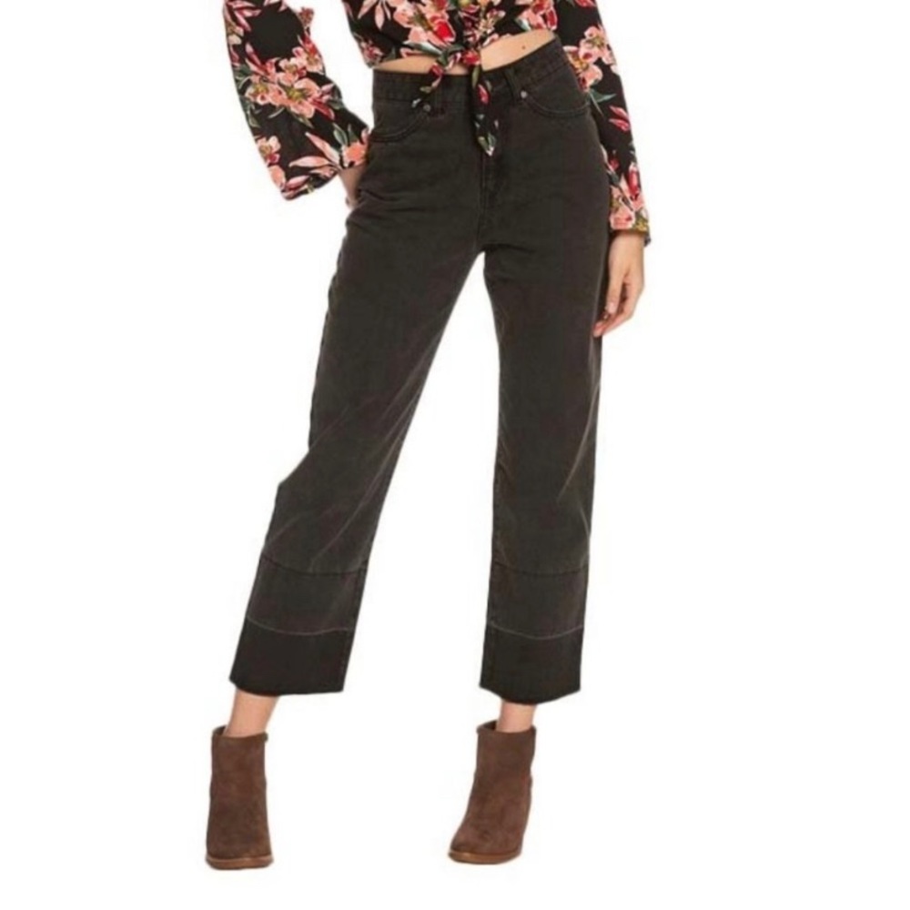 ROXY Cropped High Waist Straight Leg Denim Black 24